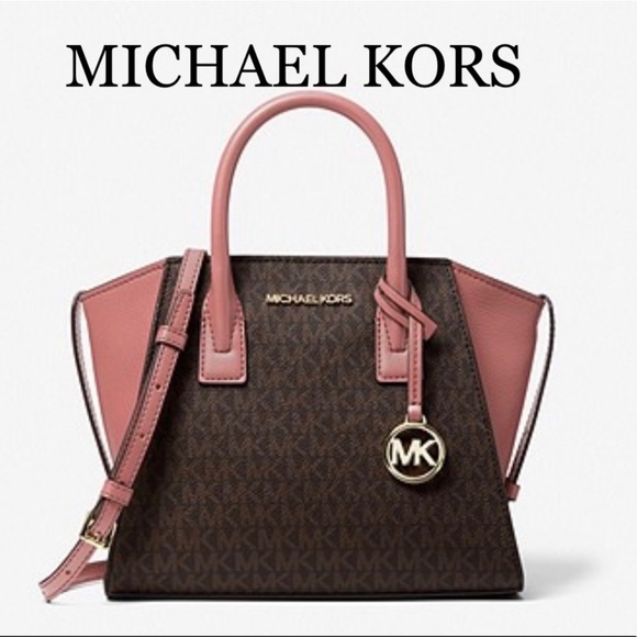 MICHAEL KORS AVRIL Logo Top-Zip Satchel Sunset Ros - Picture 3 of 5